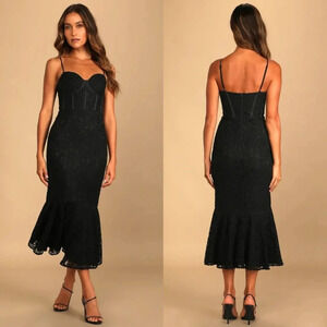 Lulus Found Your Love Black Lace Sleeveless Trumpet Midi Dress Wedding Party
